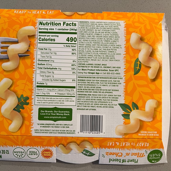 photo of Simple Truth Plant-Based Mac N' Cheez shared by @rachel-miro on  04 Nov 2022 - review