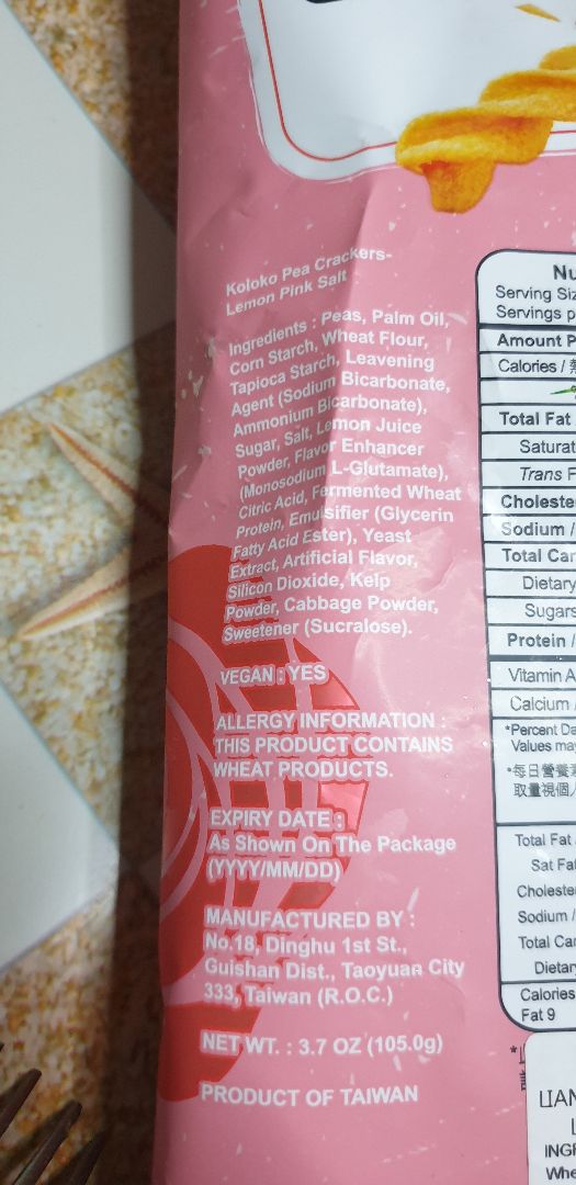photo of Lian Hwa Foods Pea Crackers - Lemon Pink Salt shared by @ysquared on  01 Nov 2019 - review