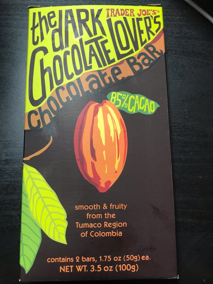photo of Trader Joe's The dark chocolate lovers chocolate bar shared by @veganmeditator on  30 May 2019 - review