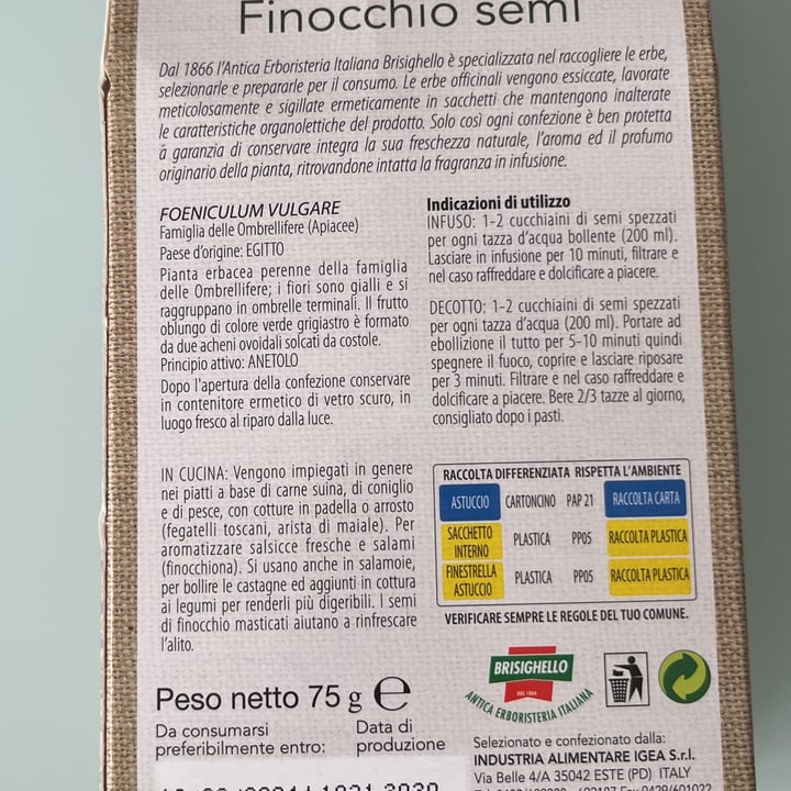 photo of Brisighello Finocchio in Semi shared by @virgiveg on  14 Mar 2022 - review