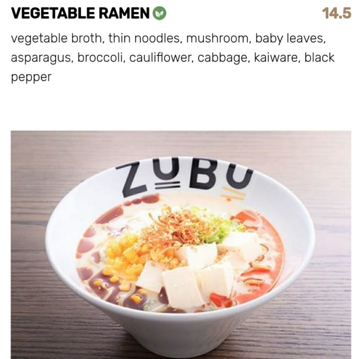photo of ZUBU Ramen Vegetable Ramen shared by @weatherwax on  16 Sep 2020 - review
