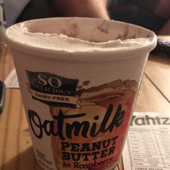 photo of So Delicious Dairy Free Oatmilk Peanut Butter and Raspberry Ice Cream shared by @quesadillaqueen on  17 Jun 2020 - review