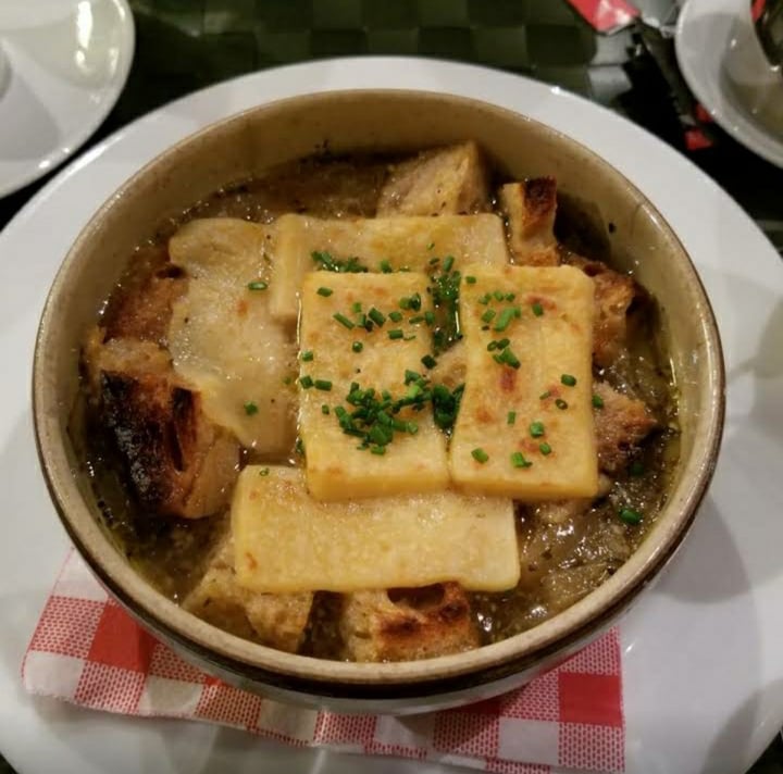 review photo of Le Potager du Marais French onion soup shared by @mmaustin on 31 Mar 2020 - review
