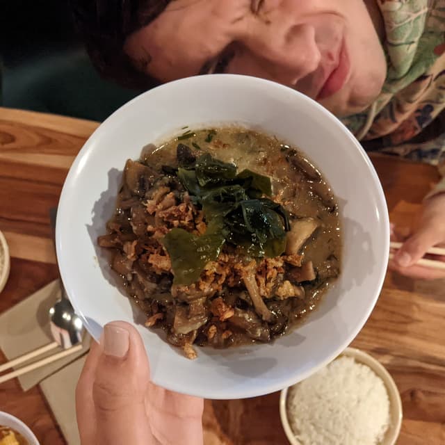 Photo of the dish “Miso Mushrooms, Pickled Wakame, Crispy Shallots”