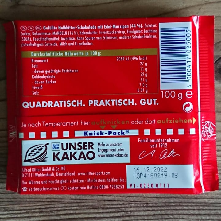 photo of Ritter Sport Marzipan shared by @4allthehorses on  06 Apr 2022 - review