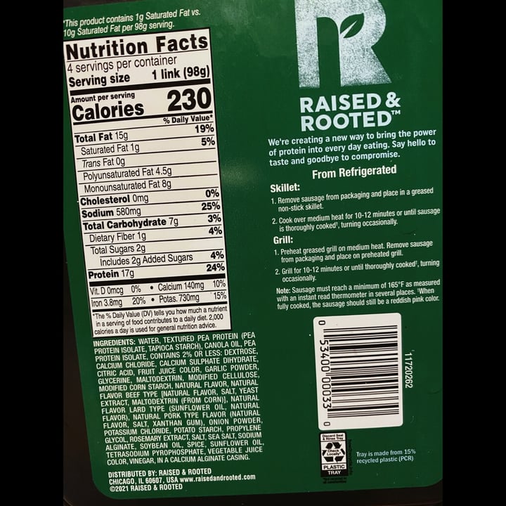 review photo of Raised & Rooted Bratwurst style plant based sausage shared by @amsvfrazier90 on 05 Apr 2022 - review