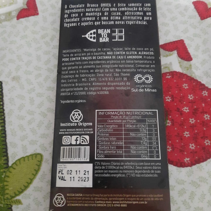 photo of Onveg Chocolate Branco Com leite De Coco shared by @ricardoguerra15 on  18 Apr 2022 - review