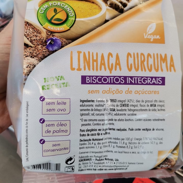 photo of Cem Porcento Biscoitos Integrais Linhaça Curcuma shared by @jacquelinezibordi on  29 Apr 2022 - review