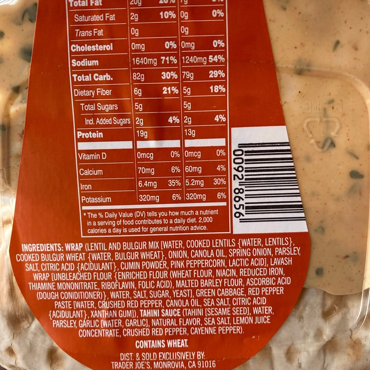 photo of Trader Joe's Spicy Lentil Wrap shared by @blackbetty on  07 Aug 2021 - review