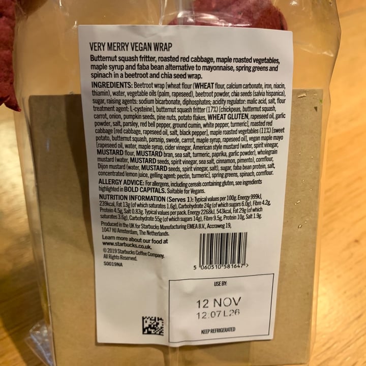 review photo of Starbucks Very Merry Vegan Wrap shared by @gymu on 12 Nov 2019 - review