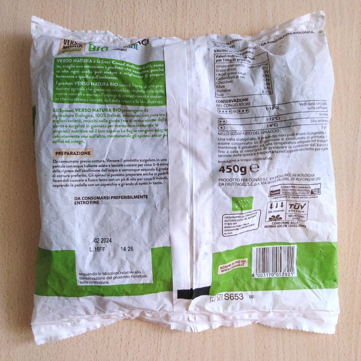 photo of Verso Natura Conad Veg Spinaci in foglie bio shared by @manoveg on  04 Sep 2022 - review