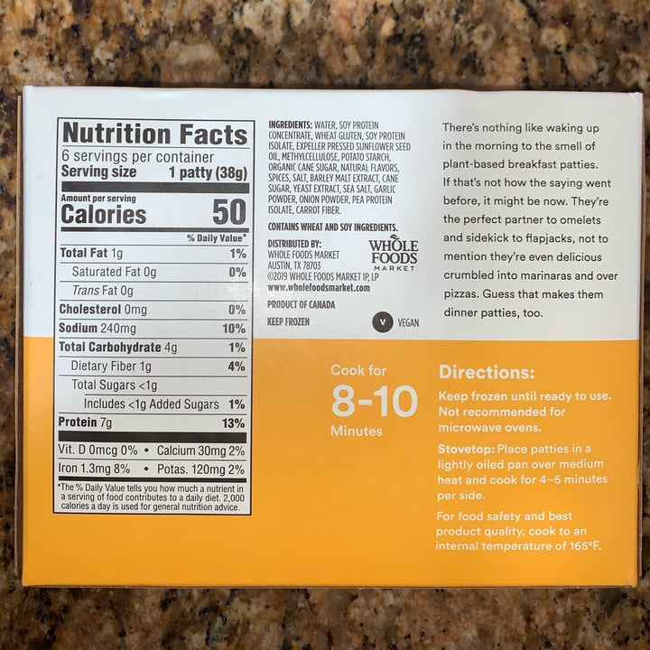 photo of 365 Whole Foods Market Meatless Plant-Based Breakfast Patties shared by @usa-ute on  22 Sep 2022 - review