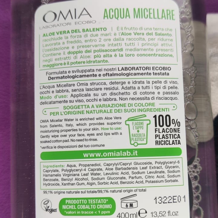 photo of Omia Acqua micellare aloe vera shared by @verticales on  30 Oct 2022 - review