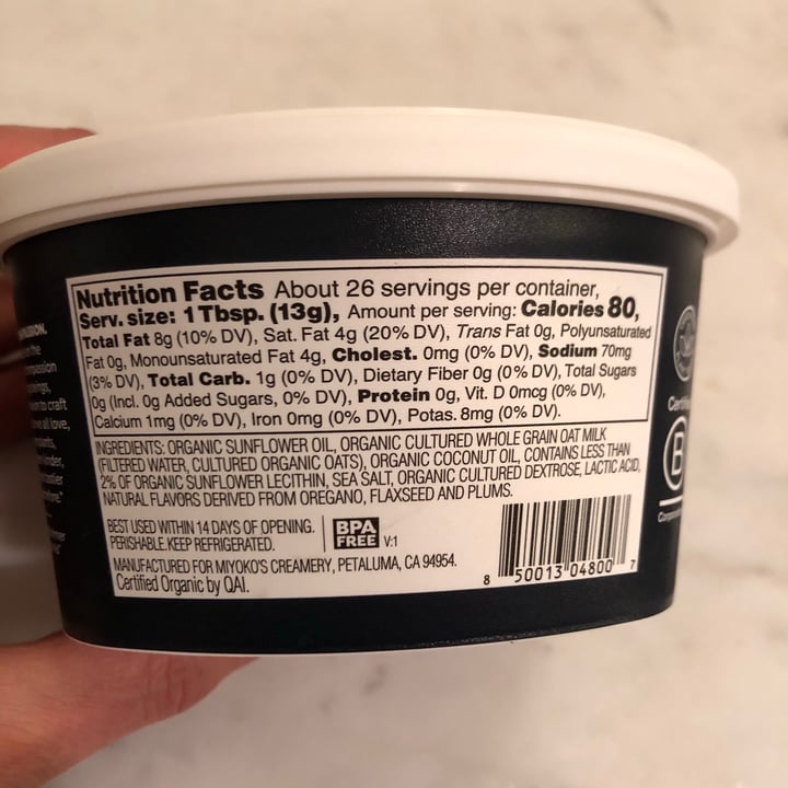 photo of Miyoko's Creamery Cultured Vegan Butter Made With Oat Milk Hint of Sea Salt shared by @evolotus on  11 Nov 2020 - review