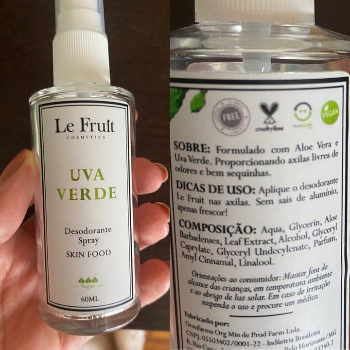 photo of Le fruit Cosmetics Desodorante Spray Uva Verde shared by @anapaula2022 on  19 Apr 2022 - review