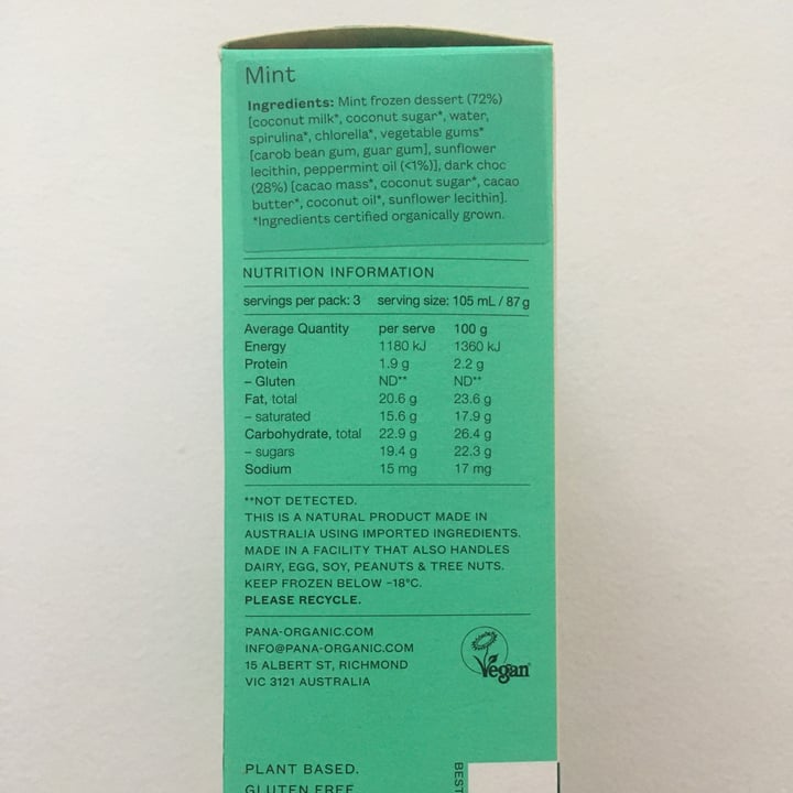 photo of Pana Organic Mint dairy free ice cream sticks shared by @missj on  08 Oct 2021 - review