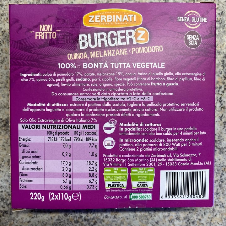photo of Zerbinati Burger Quinoa, Melanzane e Pomodoro shared by @linda0597 on  19 Oct 2022 - review