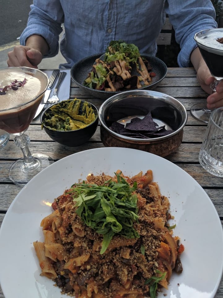 review photo of Redemption Bar Bolognese brown rice penne pasta shared by @veganliv on 01 Sep 2019 - review
