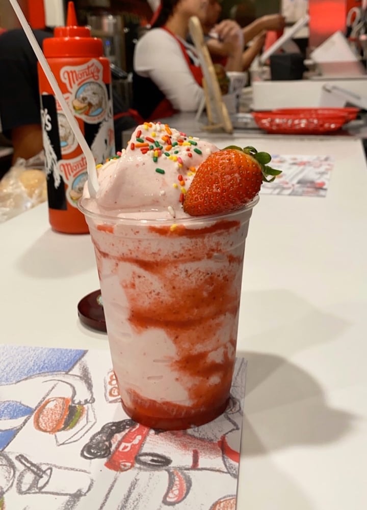 photo of Monty's Good Burger strawberry shake shared by @emilylist on  28 Dec 2019 - review