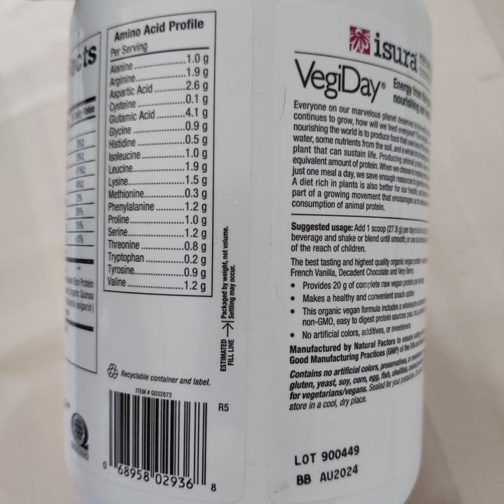 photo of VegiDay Raw Organic  100% Plant Based Protein Natural Unflavored shared by @baybeemon on  23 Feb 2022 - review