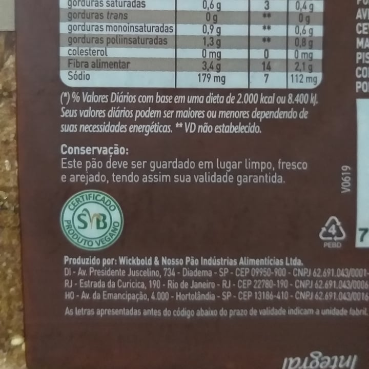 review photo of Wickbold Pão de castanha-do-pará e quinoa shared by @andersonfcosta on 03 Aug 2021 - review