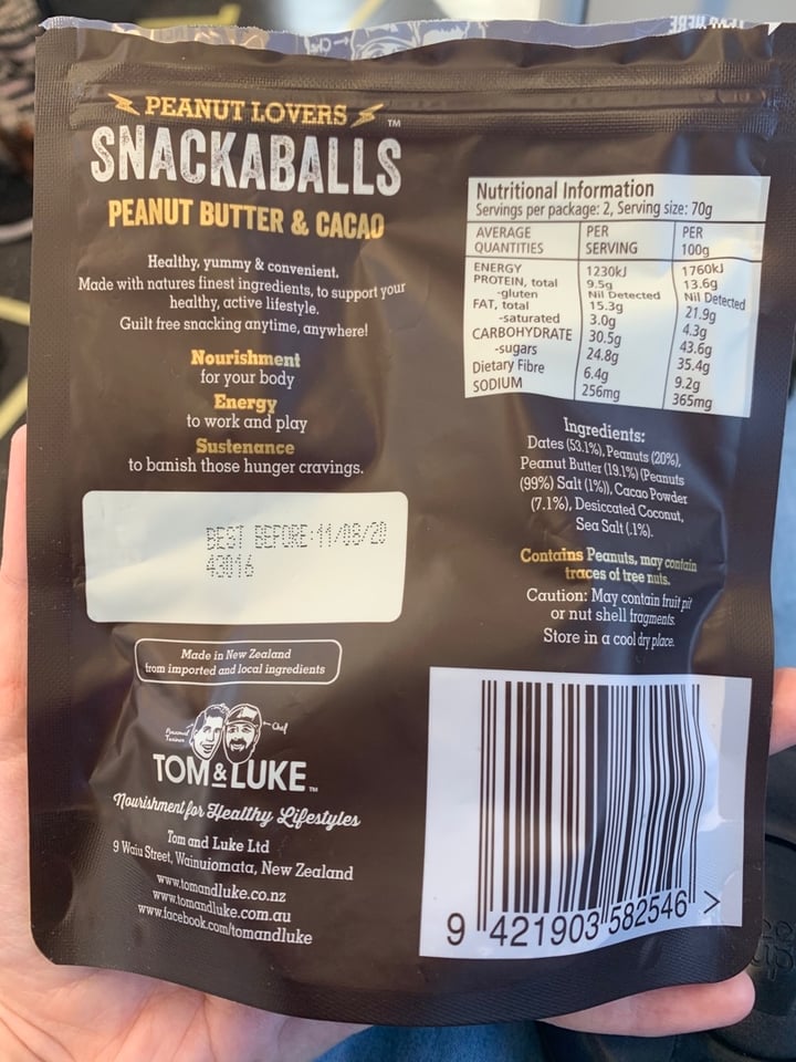 review photo of Tom & Luke Peanut Butter & Cacao Snackballs shared by @plantbasedarmy on 02 Feb 2020 - review