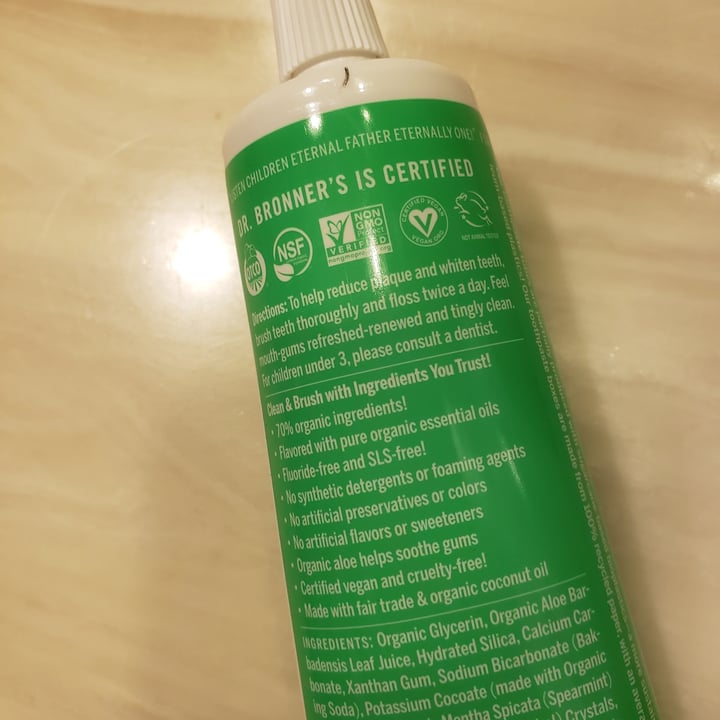 photo of Dr. Bronner's Toothpaste  spearmint shared by @jenicalyonclapsaddle on  26 May 2021 - review