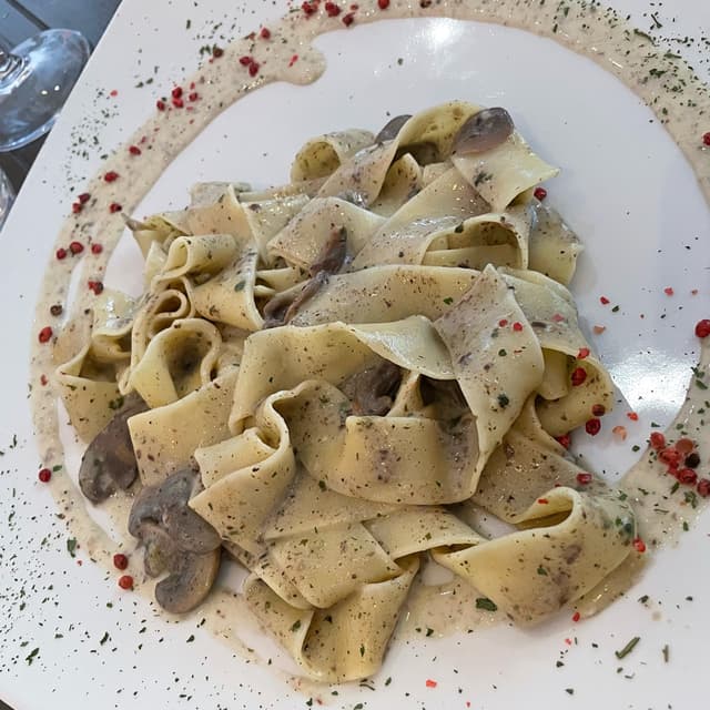 Photo of the dish “Pappardelle ai funghi di bosco, fonduta di formaggi Vegani E Profumo Di Tartufo”