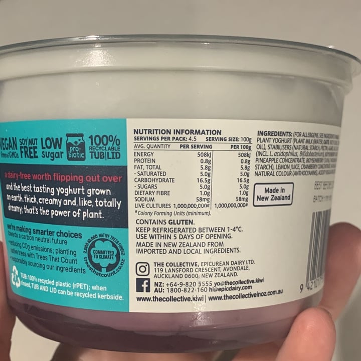 photo of The Collective Plant Based Boysenberry Plant Based Yoghurt shared by @justineswhitsundays on  02 Dec 2021 - review