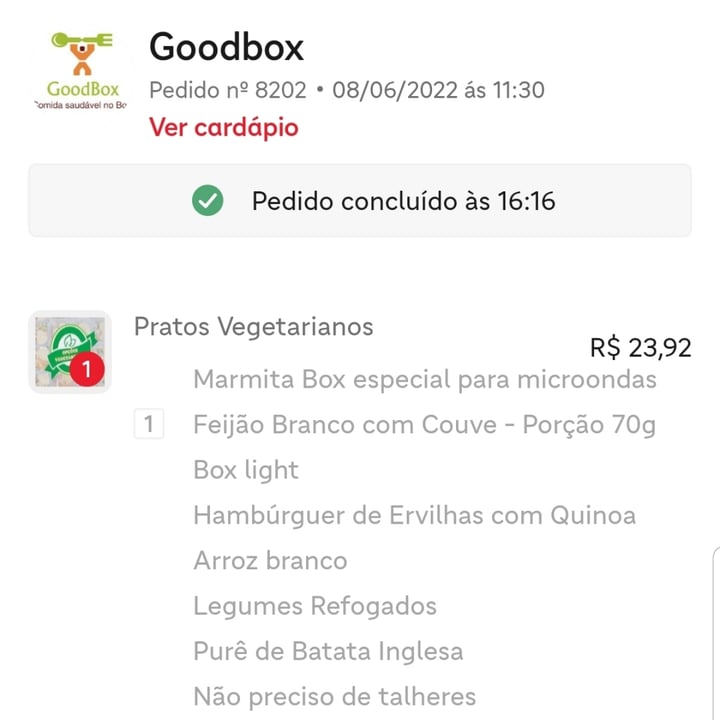photo of GoodBox - Comida Saudável no Box "Pratos Vegetarianos" shared by @lucianabsz on  20 Jun 2022 - review