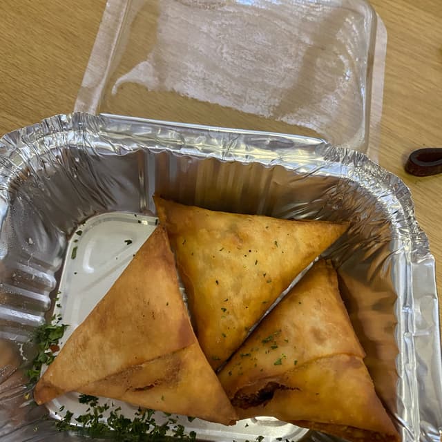 Photo of the dish “Vegan cheese & sweetcorn samoosas”