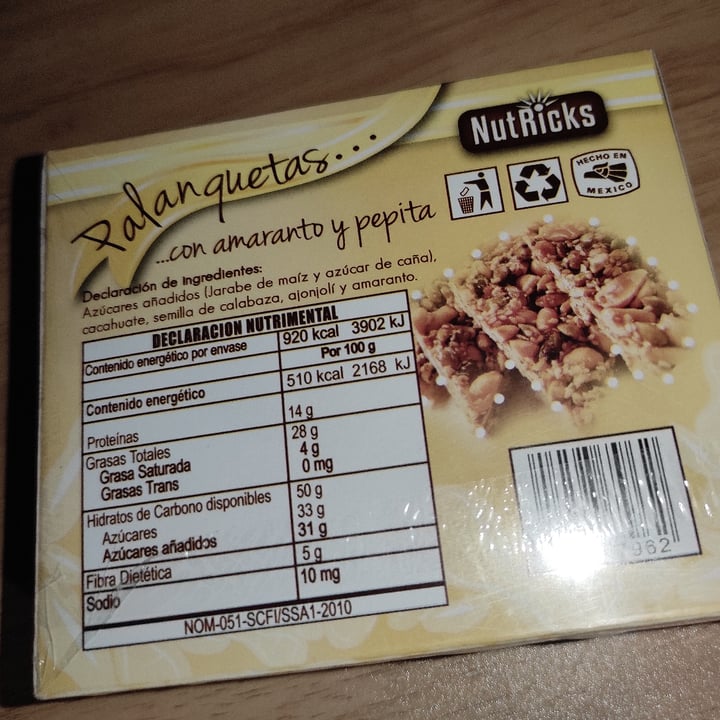 photo of NutRicks Palanquetas...con amaranto y pepita shared by @sisnivegana on  10 Sep 2021 - review