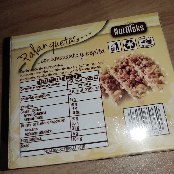 photo of NutRicks Palanquetas...con amaranto y pepita shared by @sisnieveganak on  10 Sep 2021 - review