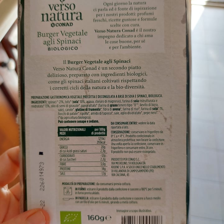 photo of Verso Natura Conad Veg Burger vegetale agli spinaci biologico shared by @loryunni78 on  17 Sep 2022 - review