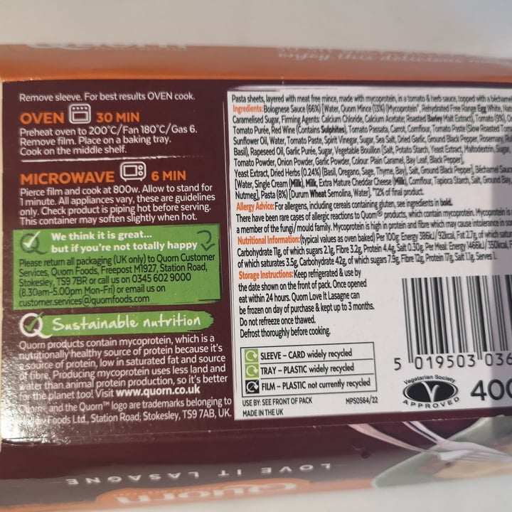 photo of Quorn Love It Lasagne shared by @blossomcotton on  02 Jun 2020 - review