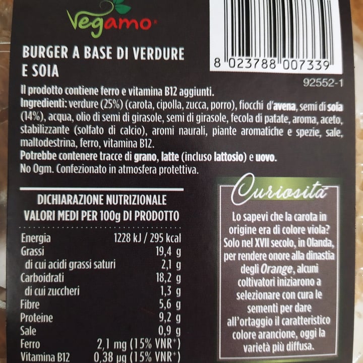 photo of Vegamo Burger alle verdure shared by @lorenzowenter on  18 Oct 2021 - review