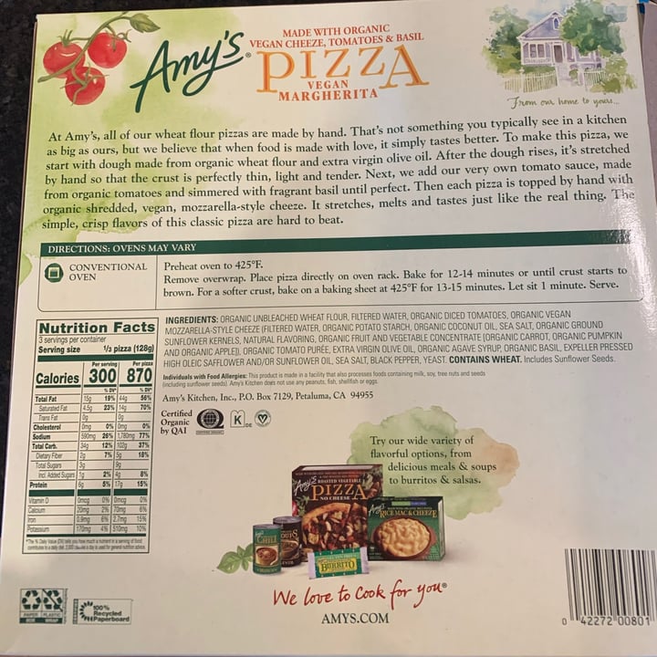 review photo of Amy’s Pizza Vegan Margherita shared by @khart24 on 01 Mar 2021 - review