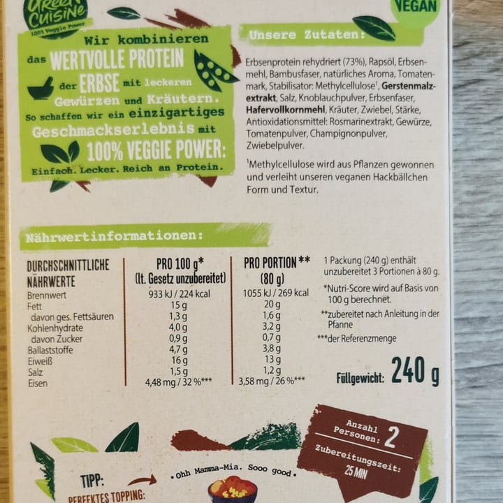 review photo of Garden Gourmet Vegane hackbällchen shared by @martalamatta on 01 Apr 2022 - review