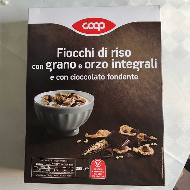 photo of Coop Fiocchi Di Riso Con Frumento Integrale E Orzo Integrale Con Cioccolato Fondente shared by @valemontagna on  11 Apr 2022 - review