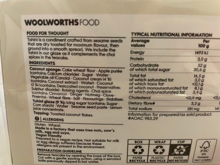 photo of Woolworths Food Spiced coconut teacake shared by @thehumblechickpea on  05 May 2022 - review