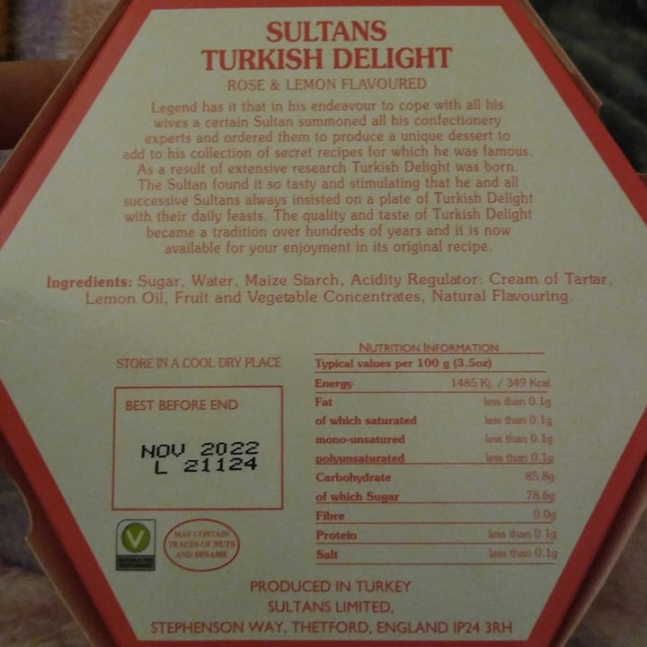 photo of Sultans Turkish delight shared by @biancavegan on  05 Jan 2022 - review