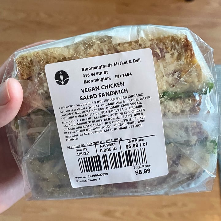 photo of Bloomingfoods Market & Deli Near West Side Vegan Chicken Salad Sandwich shared by @kristyahimsa on  04 Apr 2022 - review