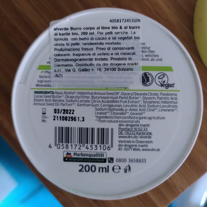 review photo of Alverde Naturkosmetik Burro corpo bio al lime shared by @silviafrik on 17 Jun 2022 - review