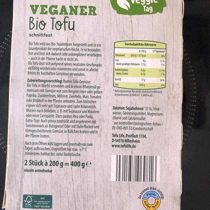 review photo of Mein Veggie Tag Bio tofu Natur shared by @marenvansoest on 11 Sep 2021 - review