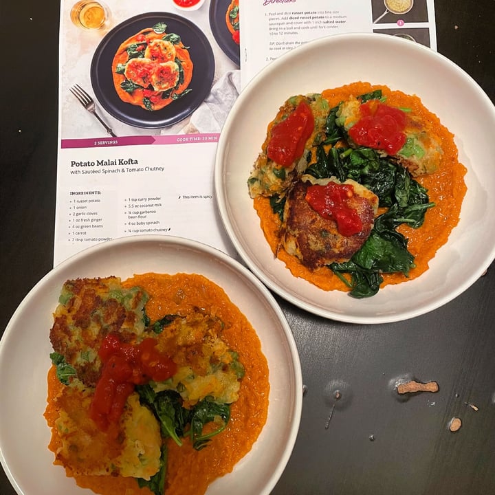 review photo of Purple Carrot Potato Malai Kofta with Sautéed Spinach & Tomato Chutney shared by @emilystrong221 on 10 Mar 2021 - review
