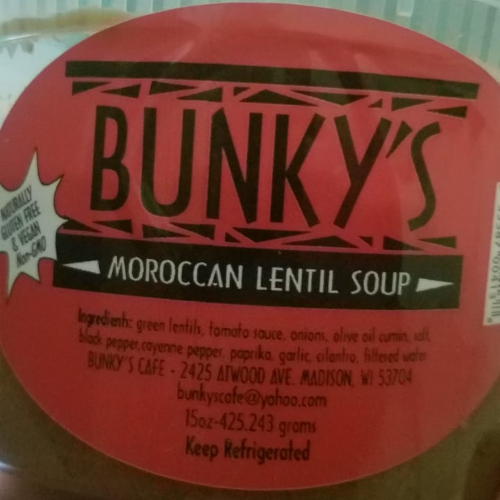 photo of Bunky's Catering Moroccan Lentil Soup shared by @veganbylucianabene on  03 Jun 2022 - review
