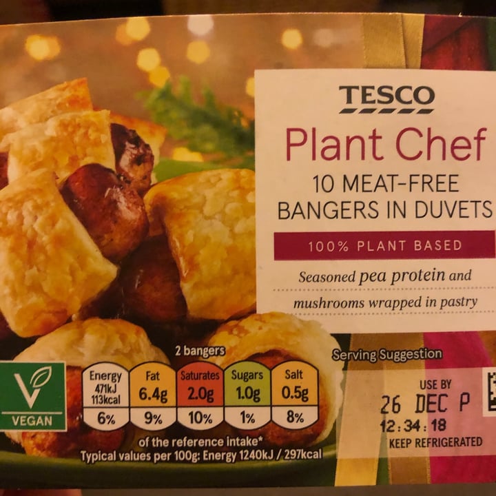 review photo of Tesco Plant Chef 10 Meat-Free Bangers In Duvets shared by @saracdp on 30 Dec 2021 - review