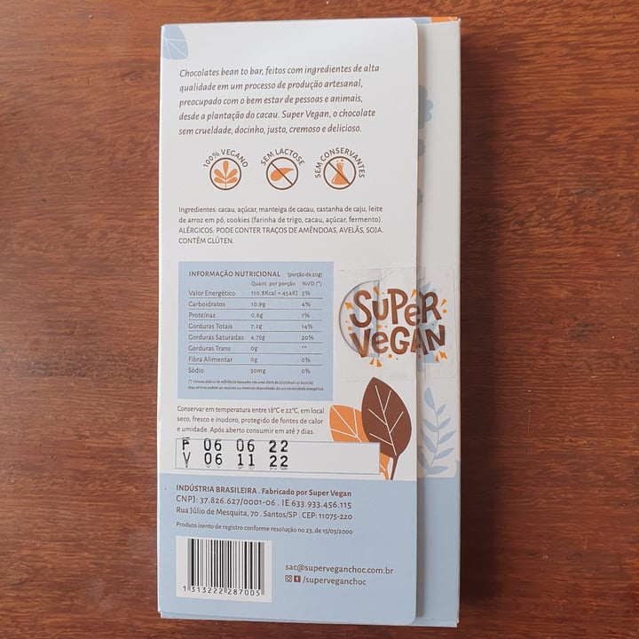 photo of Super Vegan Barra de chocolate Cookies 55% shared by @mafavaro on  27 Jun 2022 - review