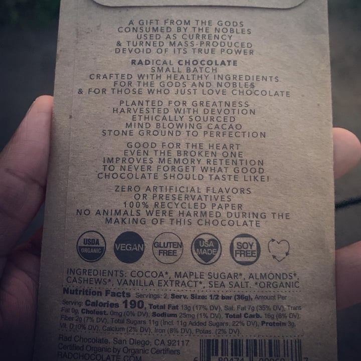 review photo of Rad chocolate Vegan Organic Milk Chocolate made with maple sugar shared by @jinxx on 10 Jun 2021 - review