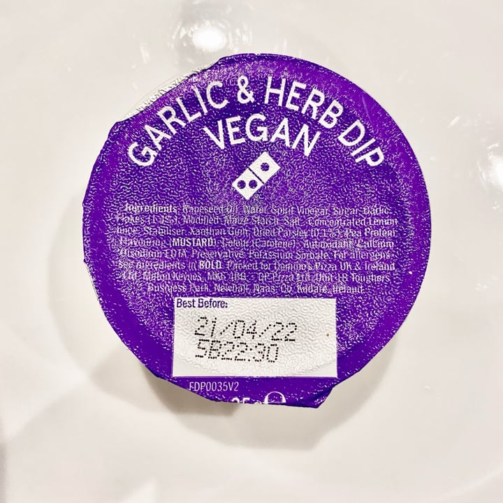 Domino's Pizza London Edgware United Kingdom Garlic & Herb Dip
